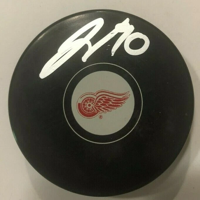 JOE VELENO SIGNED DETROIT RED WINGS HOCKEY PUCK W/ CASE COA