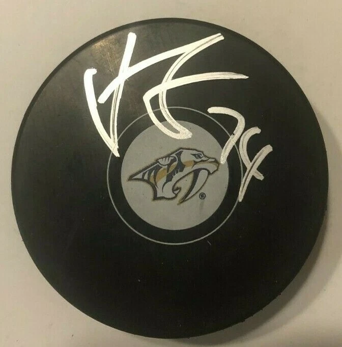 JUUSE SAROS SIGNED NASHVILLE PREDATORS HOCKEY PUCK W/ CASE COA