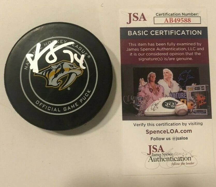 JUUSE SAROS SIGNED NASHVILLE PREDATORS OFFICIAL GAME HOCKEY PUCK W/ CASE JSA COA