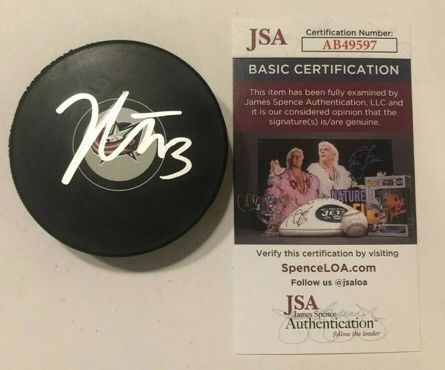 KENT JOHNSON SIGNED COLUMBUS BLUE JACKETS HOCKEY PUCK W/ CASE JSA COA