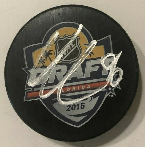 JACK ROSLOVIC SIGNED 2015 NHL DRAFT HOCKEY PUCK W CASE COLUMBUS BLUE JACKETS COA