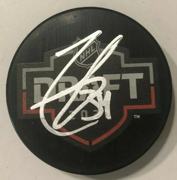 COLE SILLINGER SIGNED 2021 NHL DRAFT PUCK W/ CASE COLUMBUS BLUE JACKETS COA