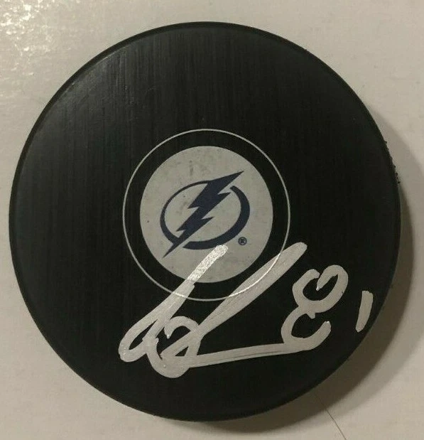 ERIK CERNAK SIGNED TAMPA BAY LIGHTNING HOCKEY PUCK W/ CASE COA