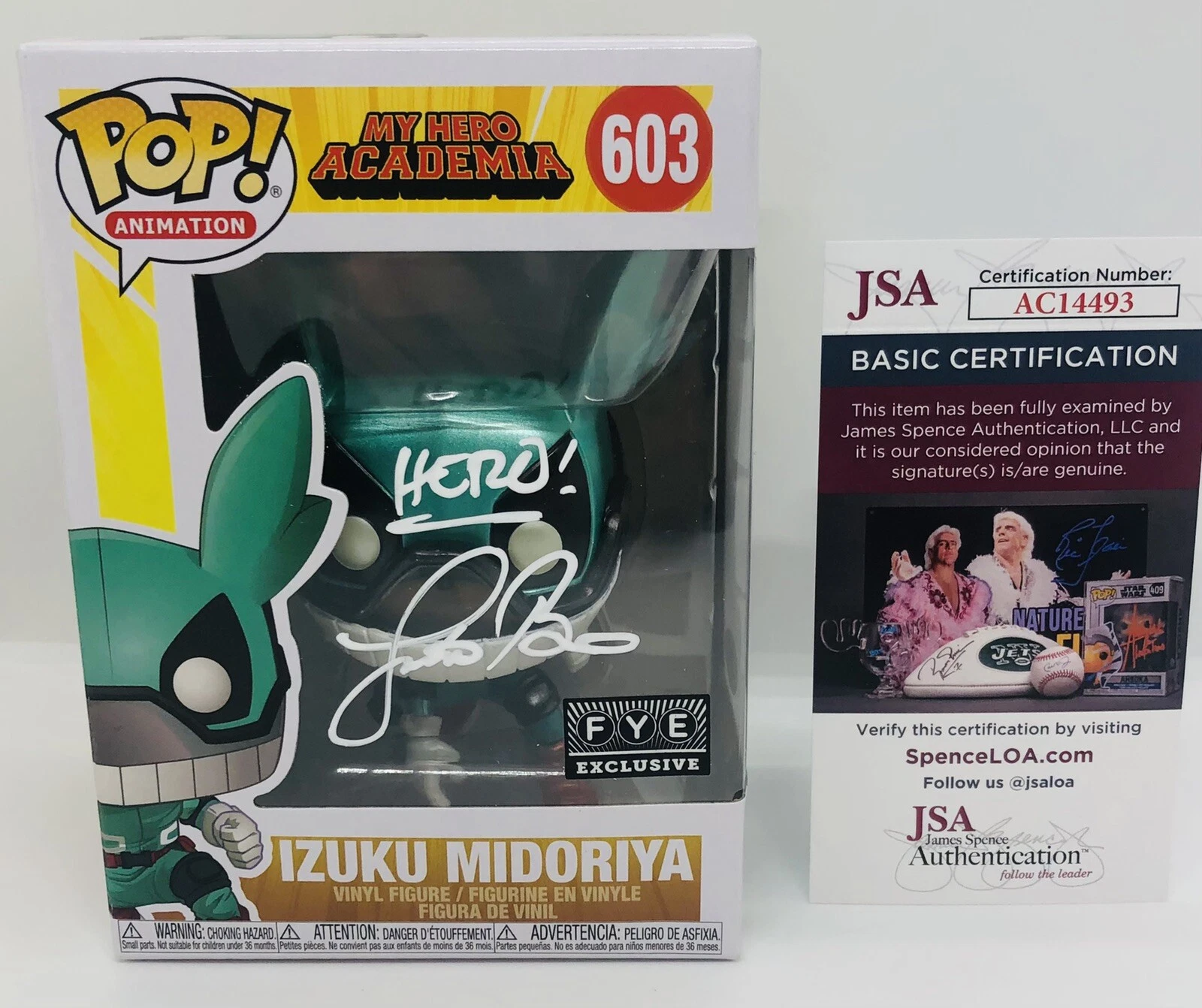 JUSTIN BRINER SIGNED IZUKU MIDORIYA POP FUNKO FIGURE MY HERO ACADEMIA DEKU JSA