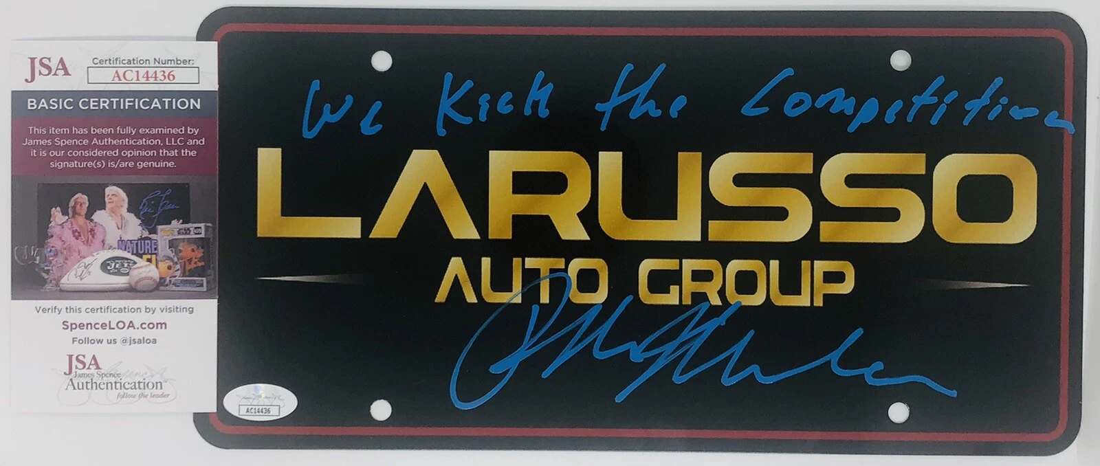 RALPH MACCHIO SIGNED DANIEL LARUSSO AUTO GROUP LICENSE PLATE COBRA KAI JSA COA
