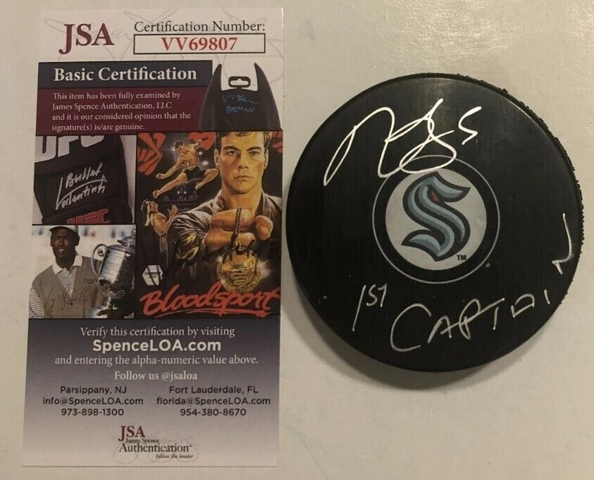 MARK GIORDANO SIGNED SEATTLE KRAKEN 1ST CAPTAIN HOCKEY PUCK W/ CASE JSA COA
