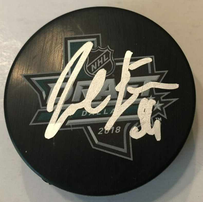 JOEL FARABEE SIGNED 2018 NHL DRAFT HOCKEY PUCK W/ CASE PHILADELPHIA FLYERS COA