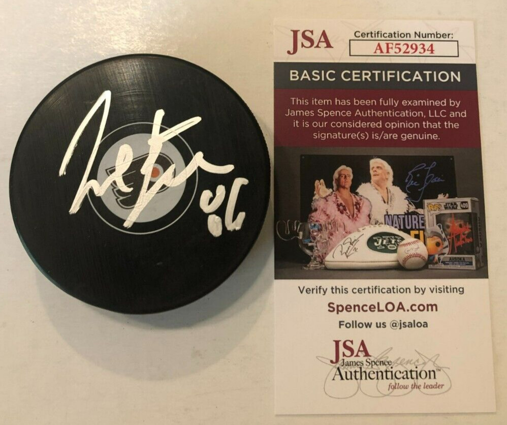 JOEL FARABEE SIGNED AUTOGRAPHED PHILADELPHIA FLYERS HOCKEY PUCK W/ CASE JSA COA