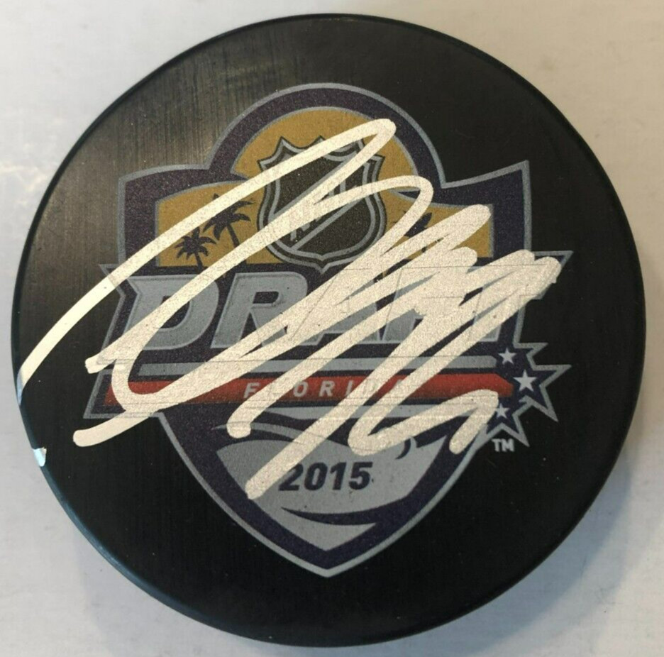 THOMAS CHABOT SIGNED 2015 NHL DRAFT HOCKEY PUCK W/ CASE OTTAWA SENATORS COA