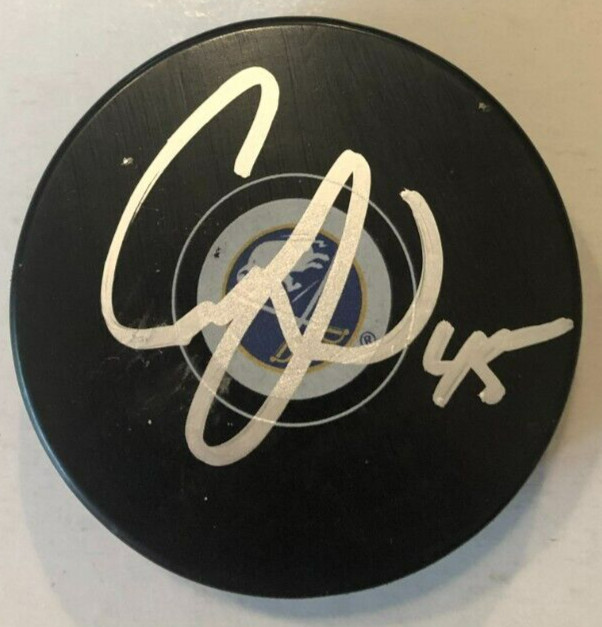 CASEY FITZGERALD SIGNED AUTOGRAPHED BUFFALO SABRES HOCKEY PUCK W/ CASE COA