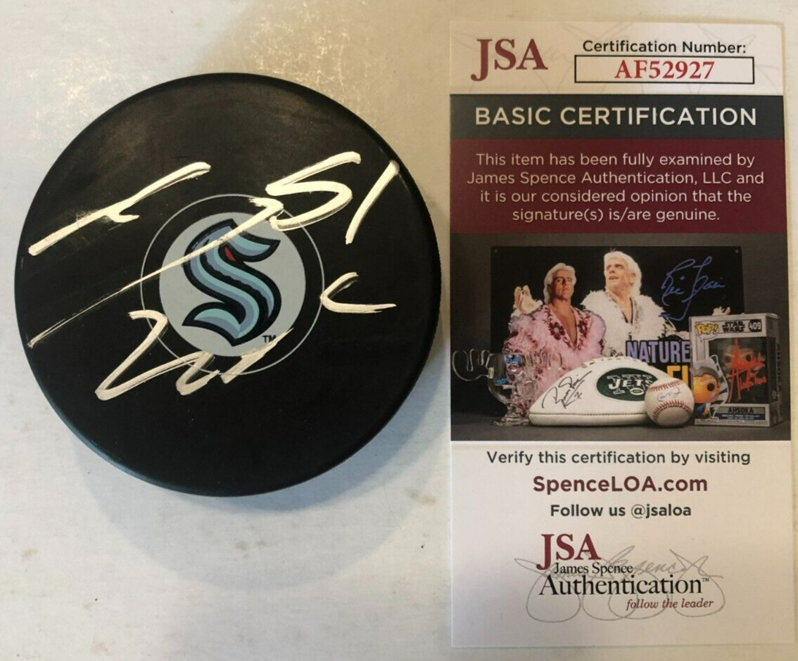 SHANE WRIGHT SIGNED AUTOGRAPHED SEATTLE KRAKEN HOCKEY PUCK W/ CASE JSA COA