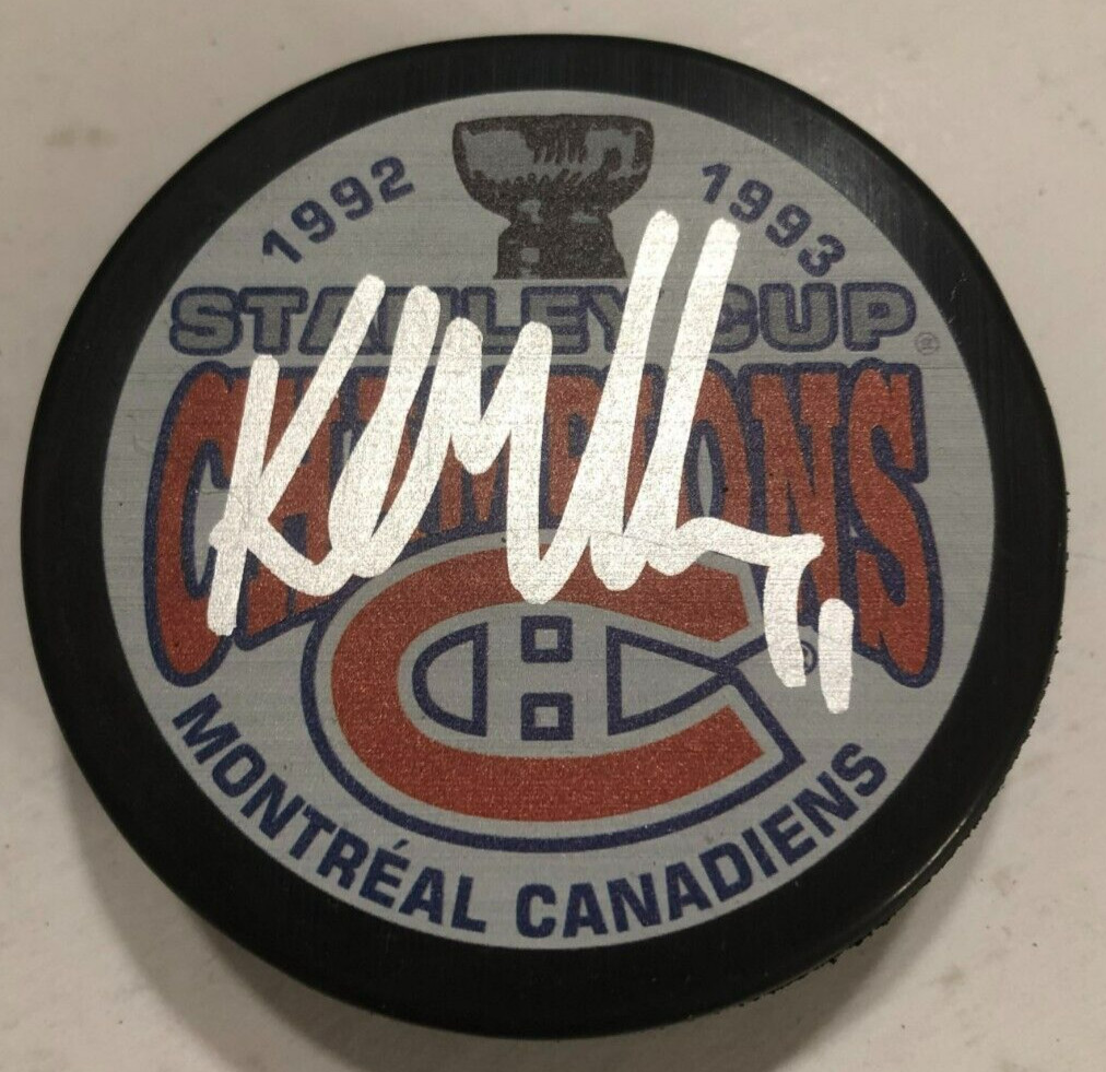 KIRK MULLER SIGNED MONTREAL CANADIENS 1993 STANLEY CUP HOCKEY PUCK W/ CASE COA