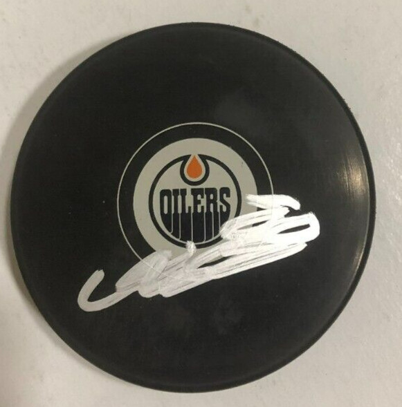 MARKUS NIEMELAINEN SIGNED AUTOGRAPHED EDMONTON OILERS HOCKEY PUCK W/ CASE COA