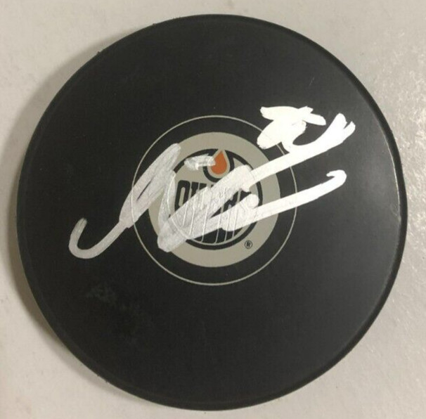 MARKUS NIEMELAINEN SIGNED AUTOGRAPHED EDMONTON OILERS HOCKEY PUCK W/ CASE COA