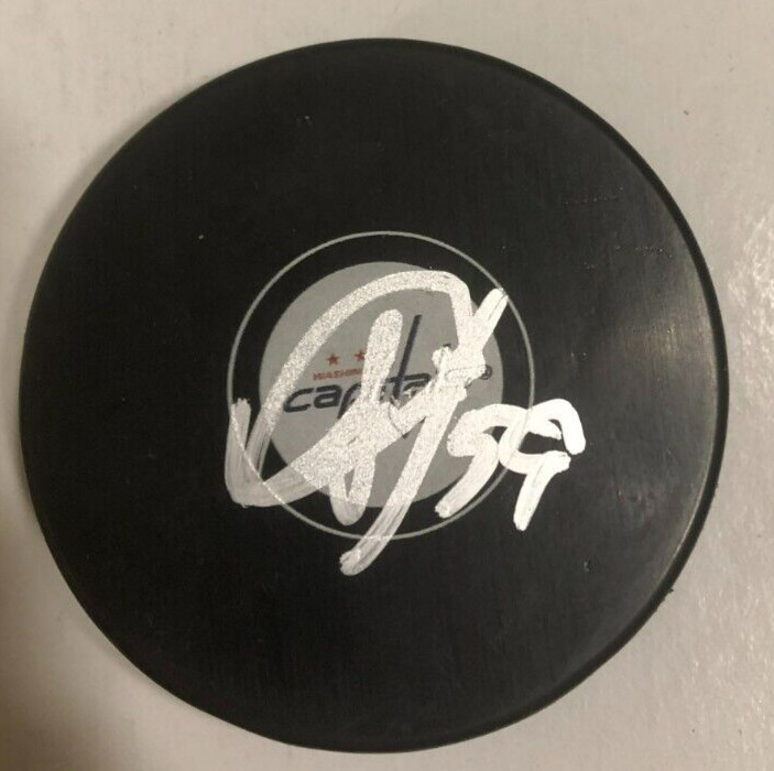 ALIAKSEI PROTAS SIGNED AUTOGRAPHED WASHINGTON CAPITALS HOCKEY PUCK W/ CASE COA