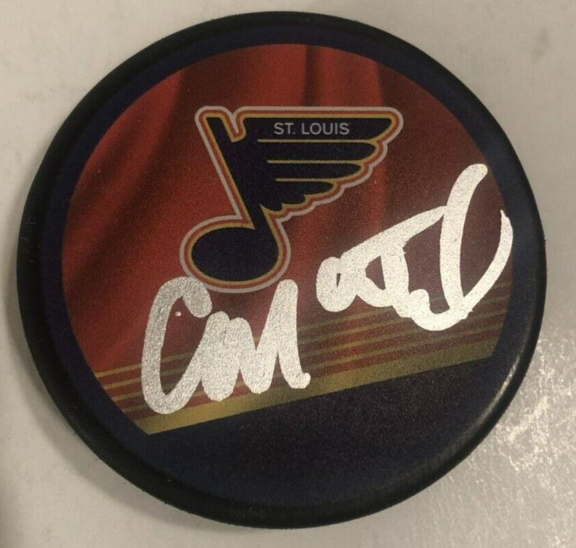 CRAIG MACTAVISH SIGNED AUTOGRAPHED ST LOUIS BLUES HOCKEY PUCK W/ CASE COA