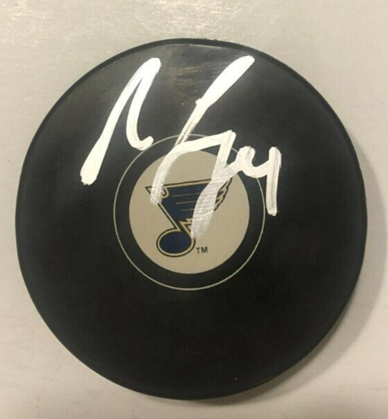NICK LEDDY SIGNED AUTOGRAPHED ST LOUIS BLUES HOCKEY PUCK W/ CASE COA