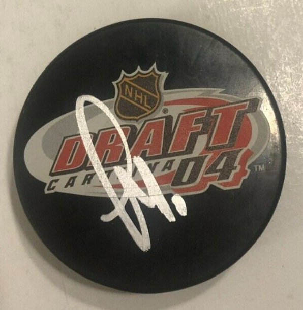 THOMAS GREISS SIGNED 2004 NHL DRAFT HOCKEY PUCK W/ CASE SAN JOSE SHARKS COA