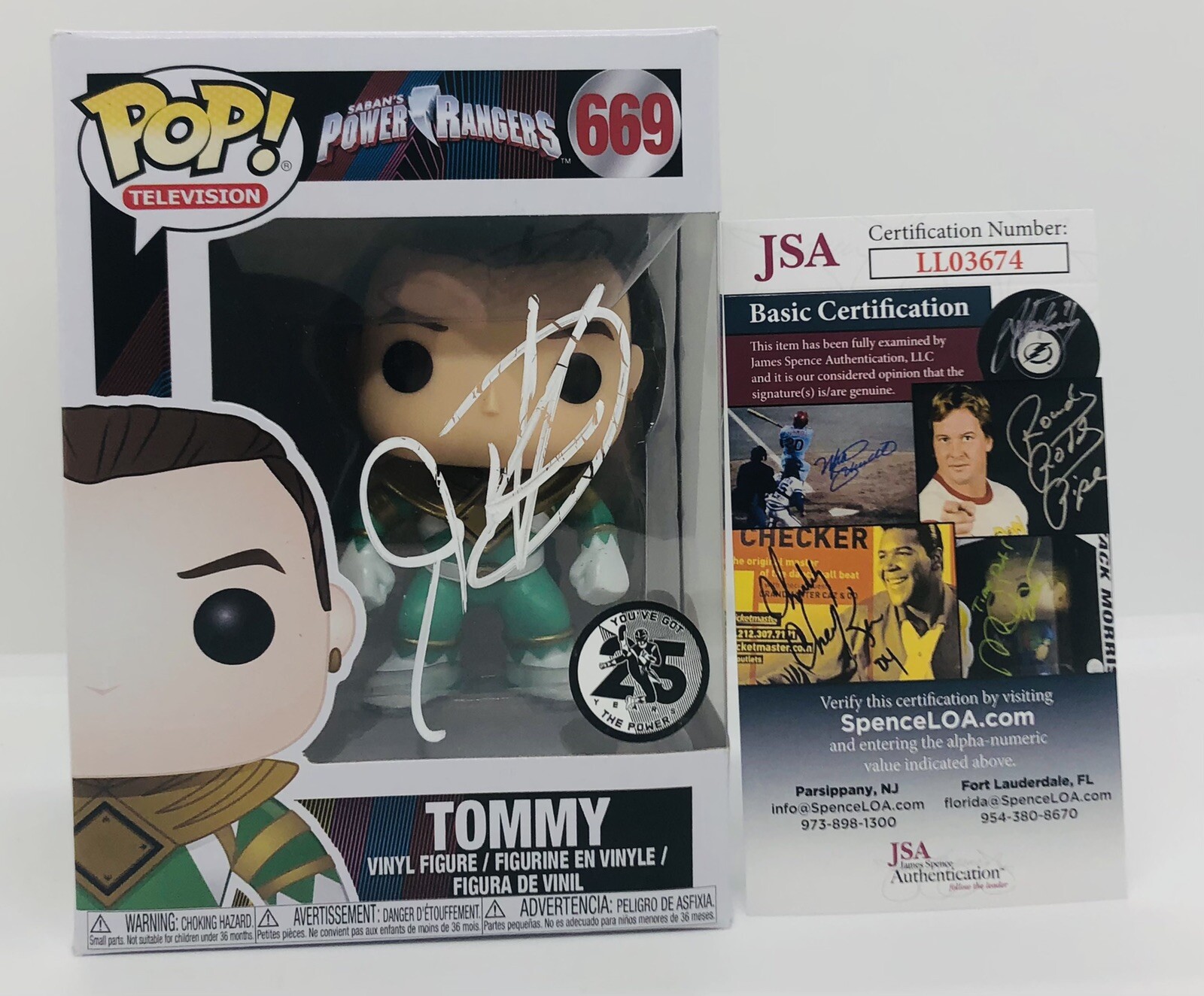 JASON DAVID FRANK SIGNED TOMMY POP FUNKO FIGURE GREEN RANGER PROOF JSA COA