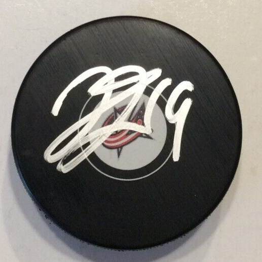 LIAM FOUDY SIGNED COLUMBUS BLUE JACKETS HOCKEY PUCK W/ CASE COA