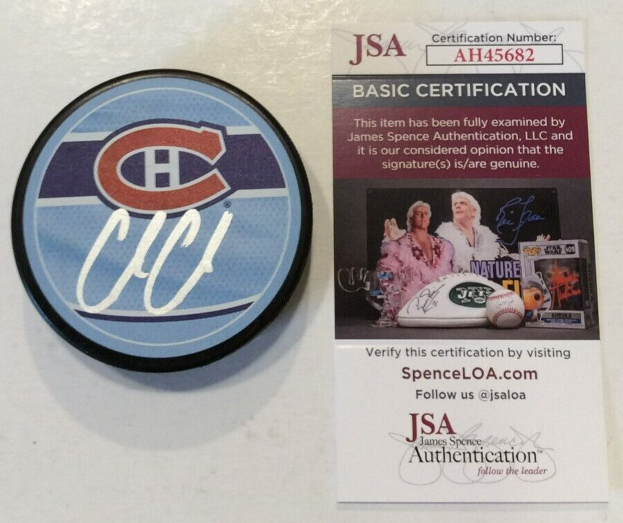 COLE CAUFIELD SIGNED MONTREAL CANADIENS REVERSE RETRO HOCKEY PUCK W CASE JSA COA