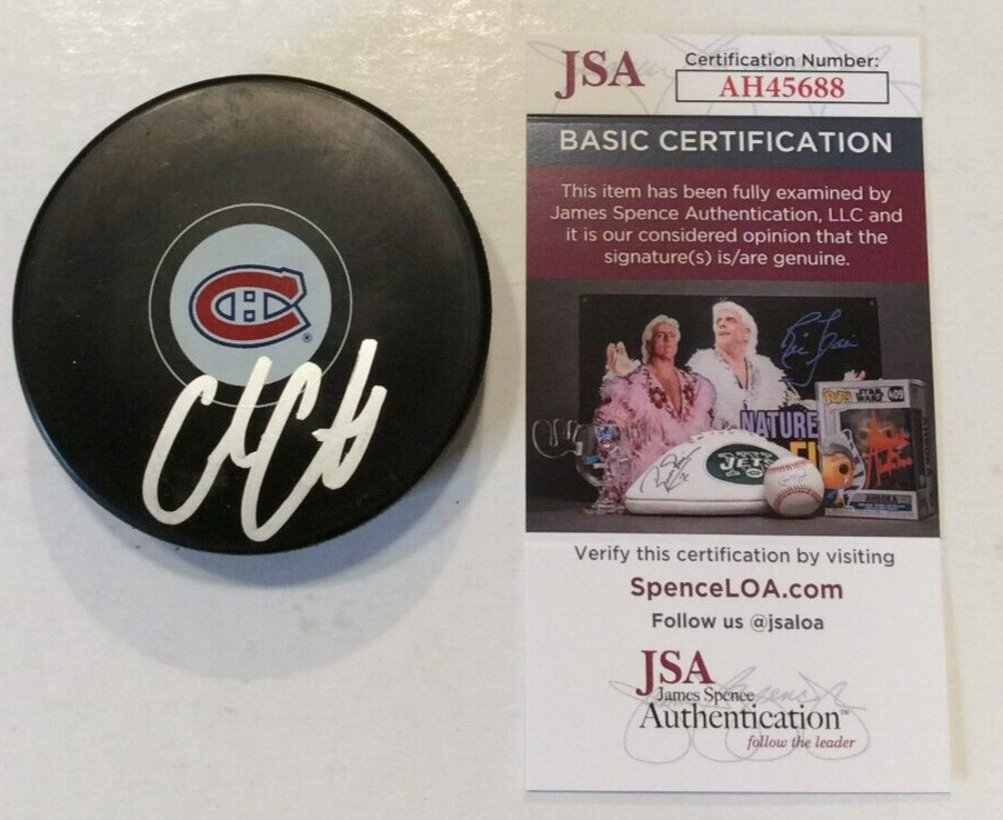 COLE CAUFIELD SIGNED MONTREAL CANADIENS HOCKEY PUCK W/ CASE JSA COA