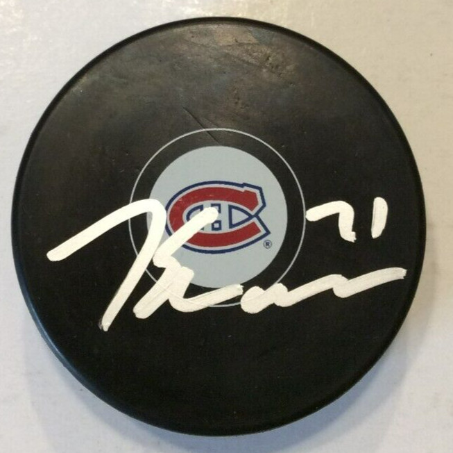 JAKE EVANS SIGNED MONTREAL CANADIENS HOCKEY PUCK W/ CASE COA