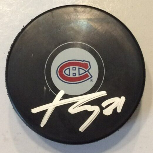 KAIDEN GUHLE SIGNED MONTREAL CANADIENS HOCKEY PUCK W/ CASE COA