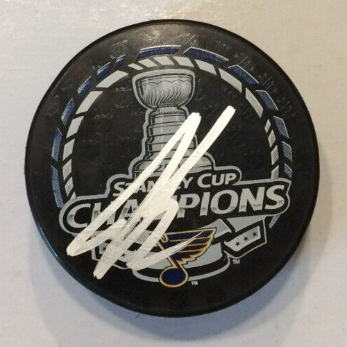 JOEL EDMUNDSON SIGNED ST LOUIS BLUES 2019 STANLEY CUP HOCKEY PUCK W/ CASE COA