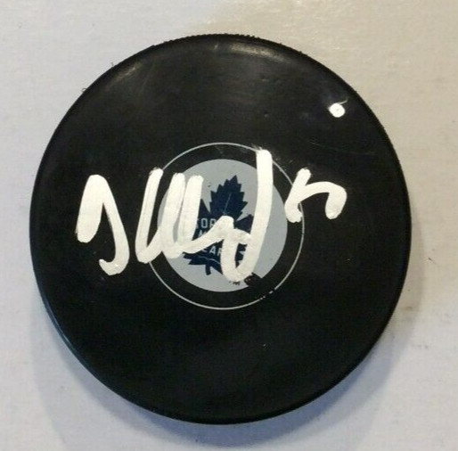 DENIS MALGIN SIGNED TORONTO MAPLE LEAFS HOCKEY PUCK W/ CASE NICK COA