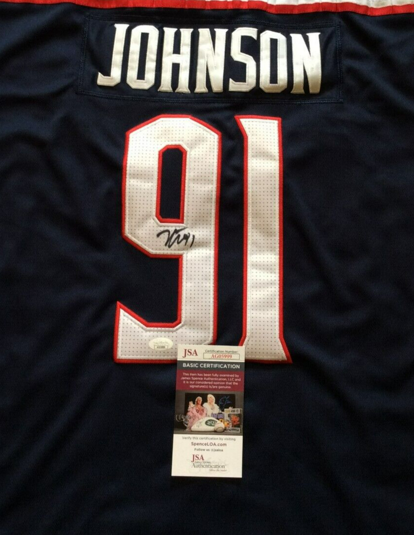KENT JOHNSON SIGNED COLUMBUS BLUE JACKETS HOCKEY JERSEY JSA COA