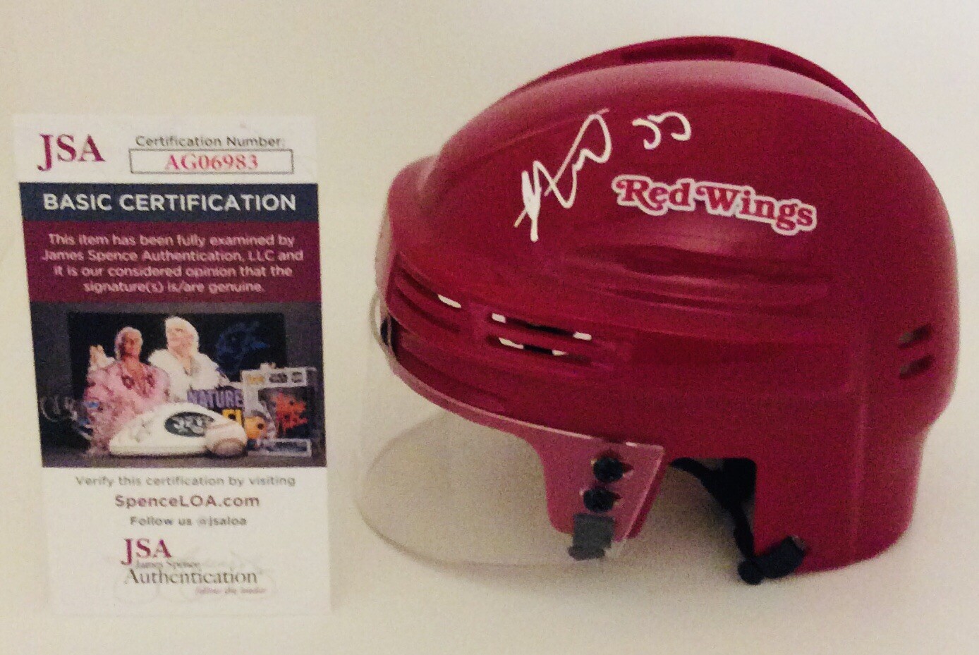 MORITZ SEIDER SIGNED DETROIT RED WINGS HOCKEY MINI HELMET JSA COA