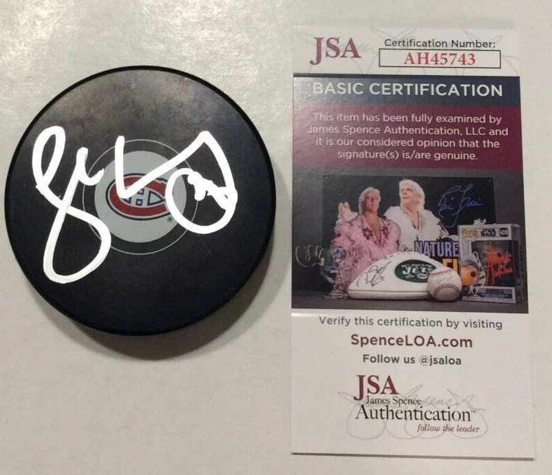 JURAJ SLAFKOVSKY SIGNED MONTREAL CANADIENS HOCKEY PUCK W/ CASE JSA COA