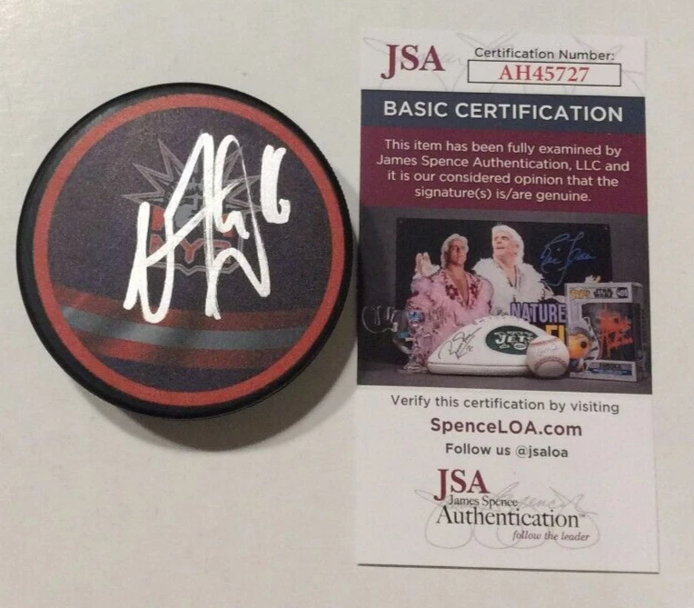 VINCENT TROCHECK SIGNED NEW YORK RANGERS HOCKEY PUCK W/ CASE JSA COA