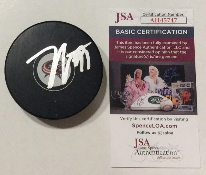KENT JOHNSON SIGNED COLUMBUS BLUE JACKETS HOCKEY PUCK W/ CASE JSA COA