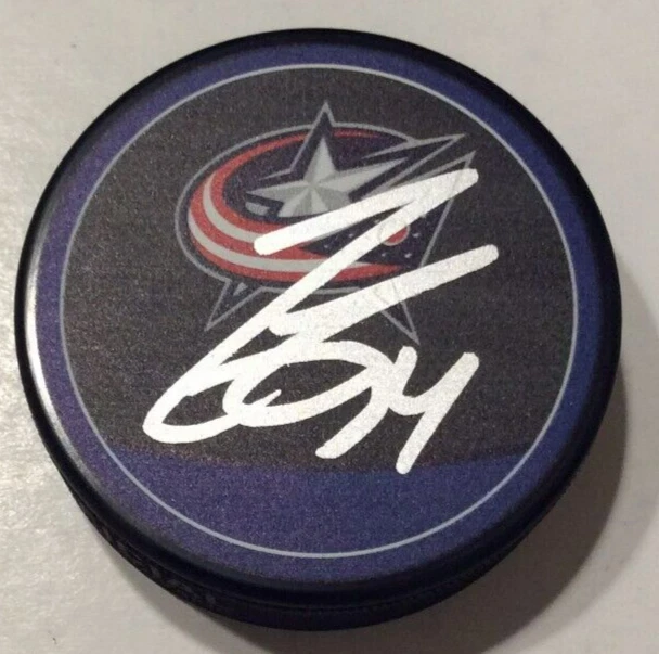 COLE SILLINGER SIGNED COLUMBUS BLUE JACKETS HOCKEY PUCK W/ CASE COA
