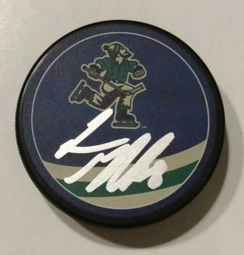 CONOR GARLAND SIGNED VANCOUVER CANUCKS REVERSE RETRO HOCKEY PUCK W/ CASE COA