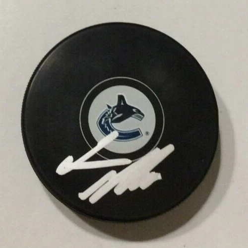 CONOR GARLAND SIGNED VANCOUVER CANUCKS HOCKEY PUCK W/ CASE COA