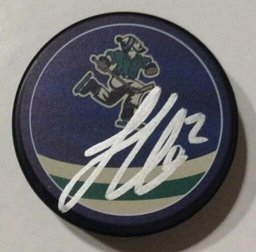 LUKE SCHENN SIGNED VANCOUVER CANUCKS REVERSE RETRO HOCKEY PUCK W/ CASE COA