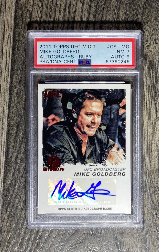 2011 Topps UFC Moment of Truth Auto Mike Goldberg Ruby /8 PSA 7 9