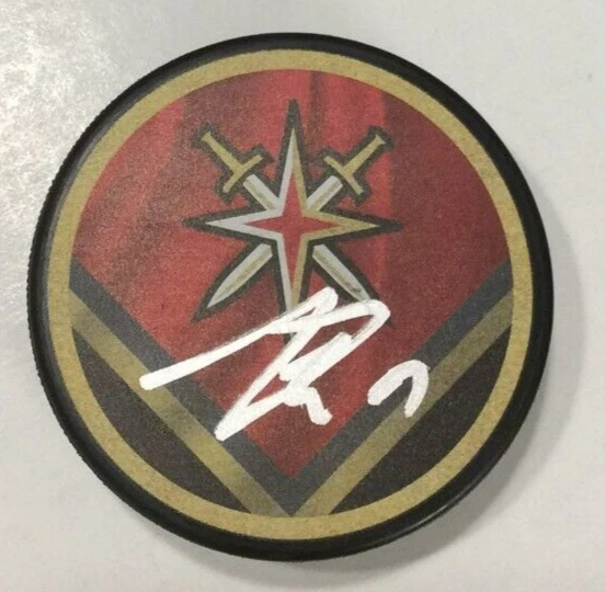 LOGAN THOMPSON SIGNED VEGAS GOLDEN KNIGHTS HOCKEY PUCK W/ CASE COA