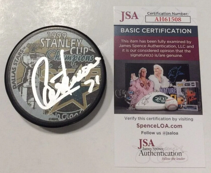 GUY CARBONNEAU SIGNED 1999 STANLEY CUP HOCKEY PUCK W/ CASE DALLAS STARS JSA