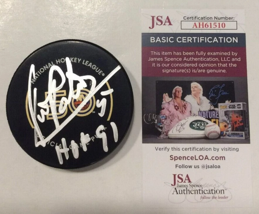 DENIS POTVIN SIGNED NEW YORK ISLANDERS 50 YEARS GAME HOCKEY PUCK W/ CASE JSA COA