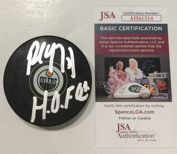 PAUL COFFEY SIGNED EDMONTON OILERS HOCKEY PUCK W/ CASE JSA COA