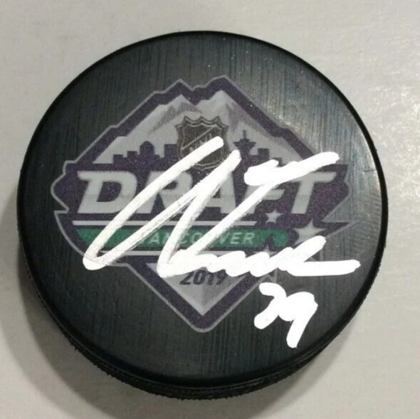 ALEX TURCOTTE SIGNED 2019 NHL DRAFT HOCKEY PUCK W/ CASE LOS ANGELES KINGS COA