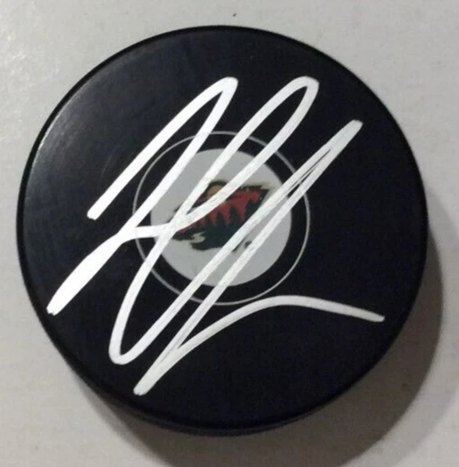 JORDAN GREENWAY SIGNED AUTOGRAPHED MINNESOTA WILD HOCKEY PUCK W/ CASE COA
