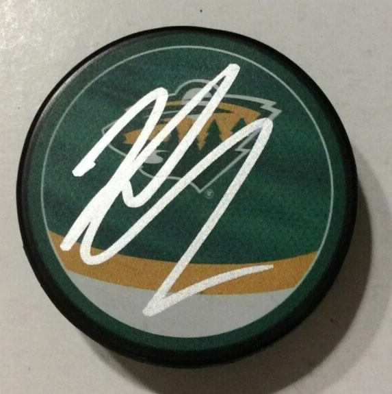 JORDAN GREENWAY SIGNED AUTOGRAPHED MINNESOTA WILD HOCKEY PUCK W/ CASE COA