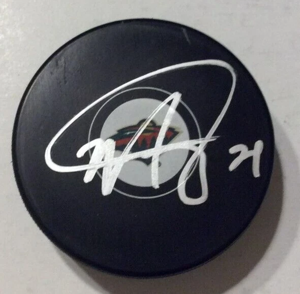 MATT DUMBA SIGNED AUTOGRAPHED MINNESOTA WILD HOCKEY PUCK W/ CASE COA