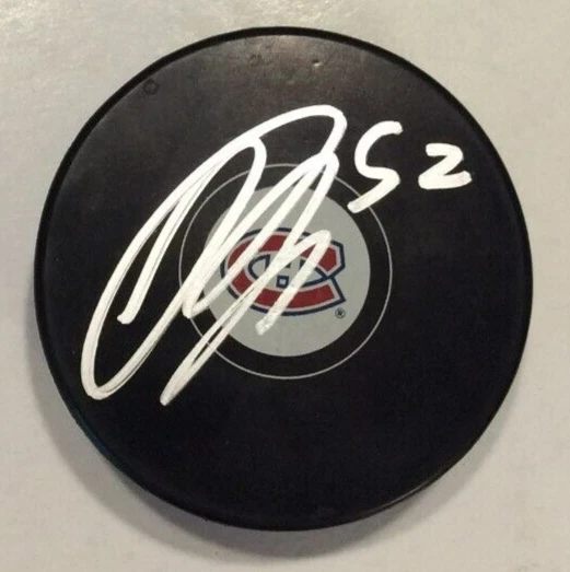 JUSTIN BARRON SIGNED MONTREAL CANADIENS HOCKEY PUCK W/ CASE COA