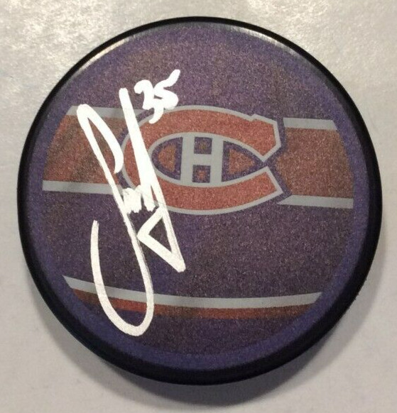 SAM SAMUEL MONTEMBEAULT SIGNED MONTREAL CANADIENS HOCKEY PUCK W/ CASE COA
